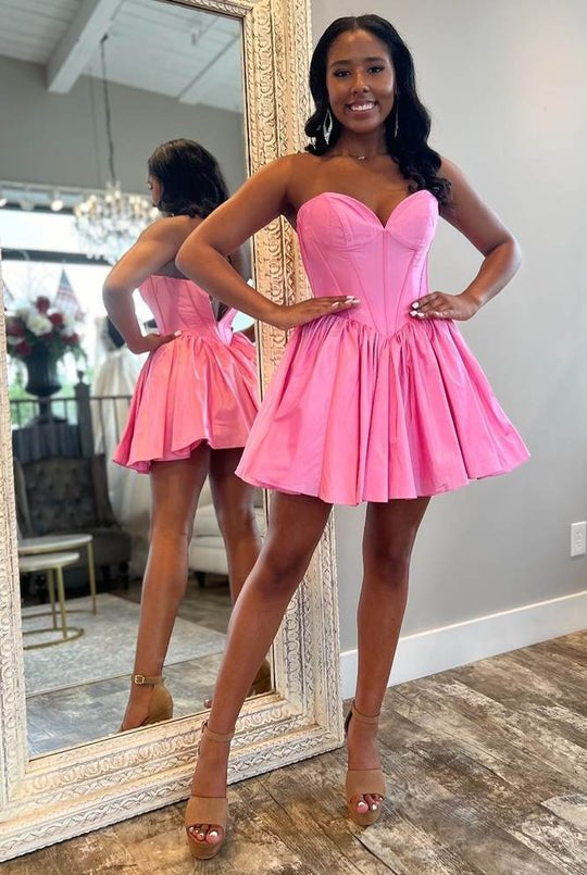 Verde | Sage Green Strapless Satin Short Homecoming Dresses