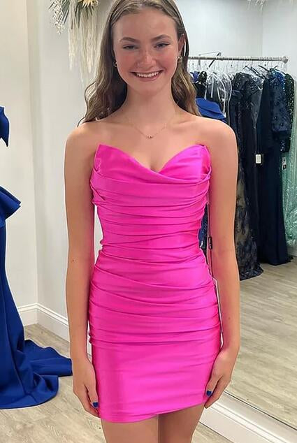 Boydcon Sweetheart Fuchsia Short Homecoming Dress with Ruched