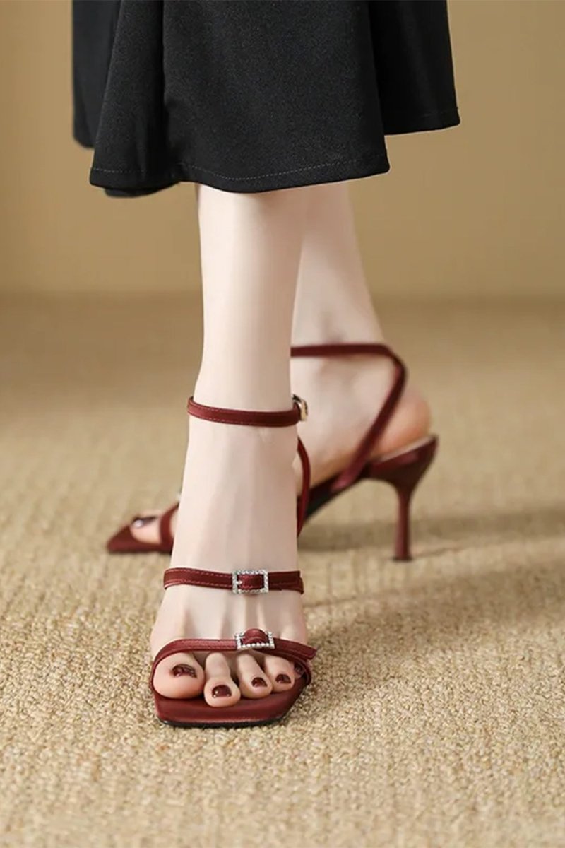Strappy Open Toe Ankle Buckle Stiletto High Heels - KissProm