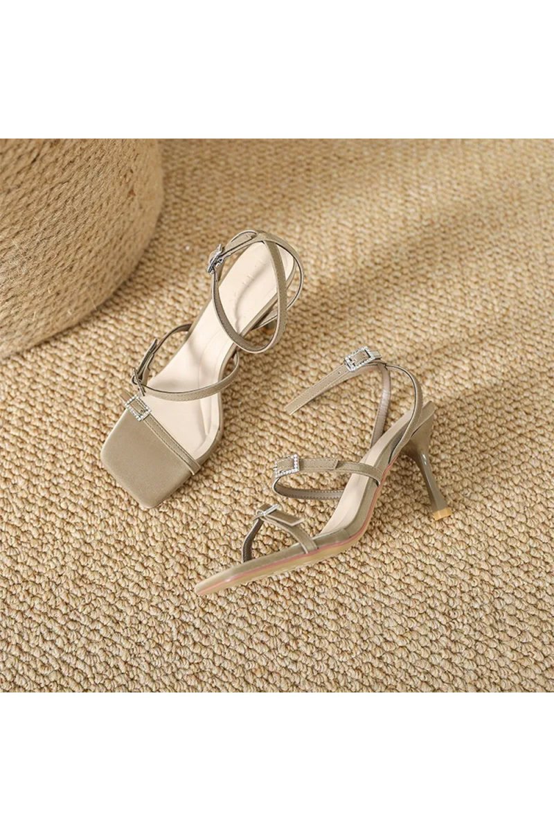 Strappy Open Toe Ankle Buckle Stiletto High Heels - KissProm