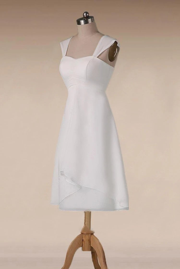 Straps Empire Waist Sheath Tea-Length Chiffon Wedding Dress