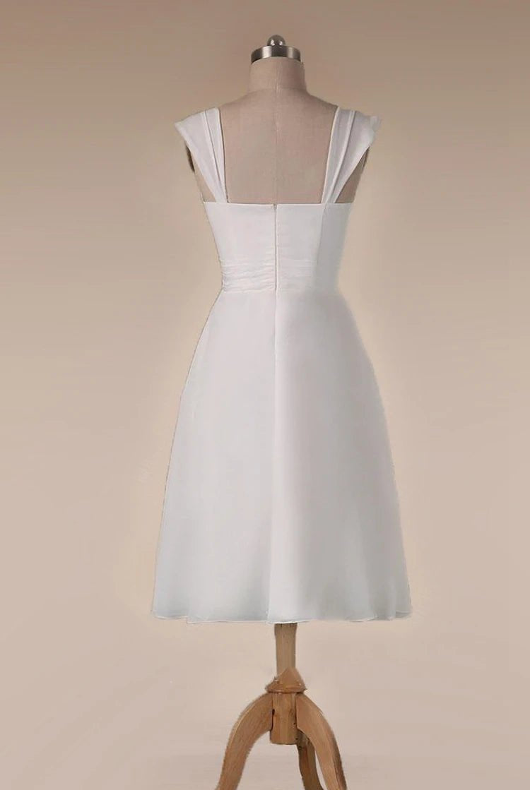 Straps Empire Waist Sheath Tea-Length Chiffon Wedding Dress