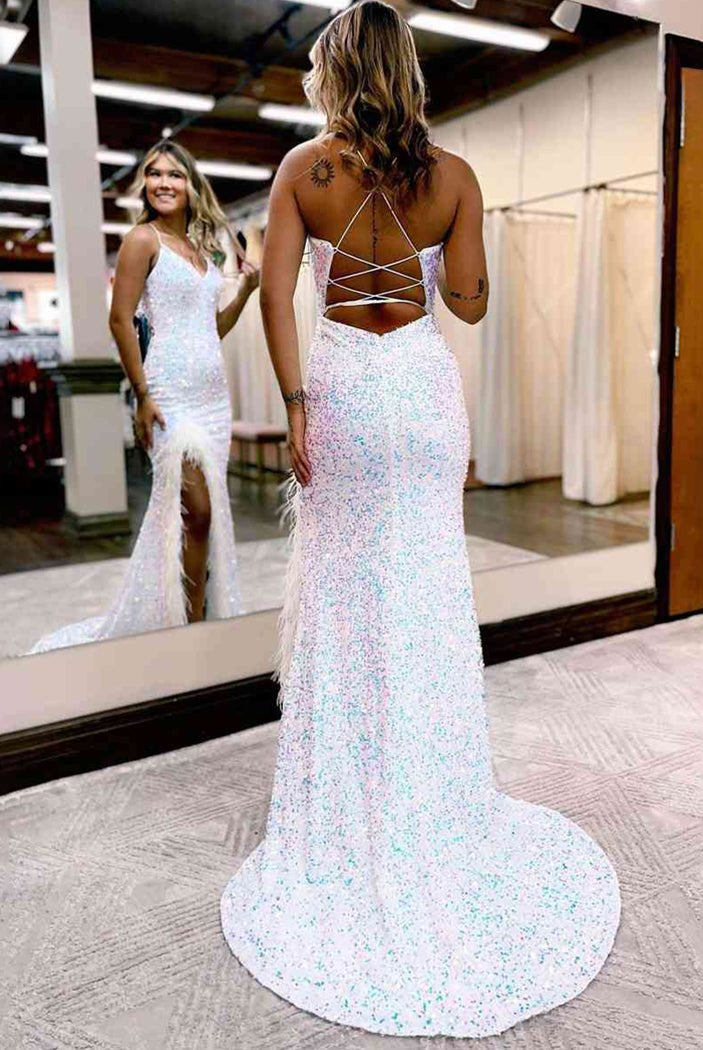 Kadrina |Mermaid V Neck Sequins Long Prom Dress with Slit