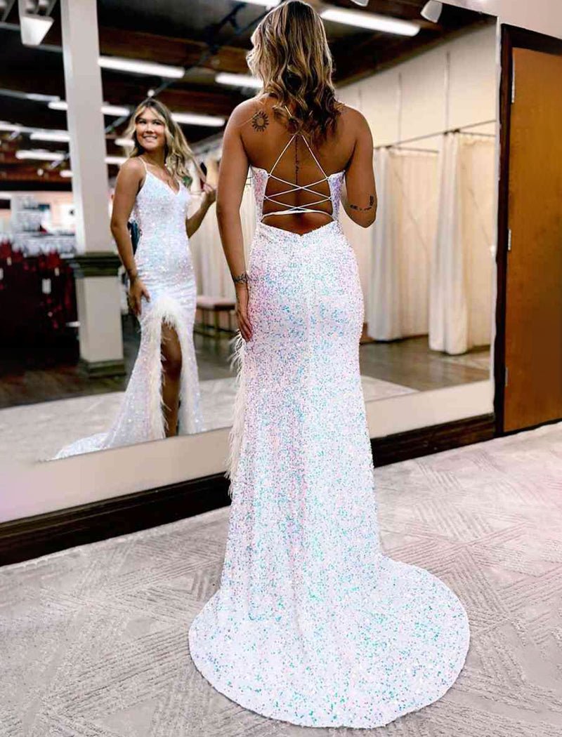 Kadrina |Mermaid V Neck Sequins Long Prom Dress with Slit
