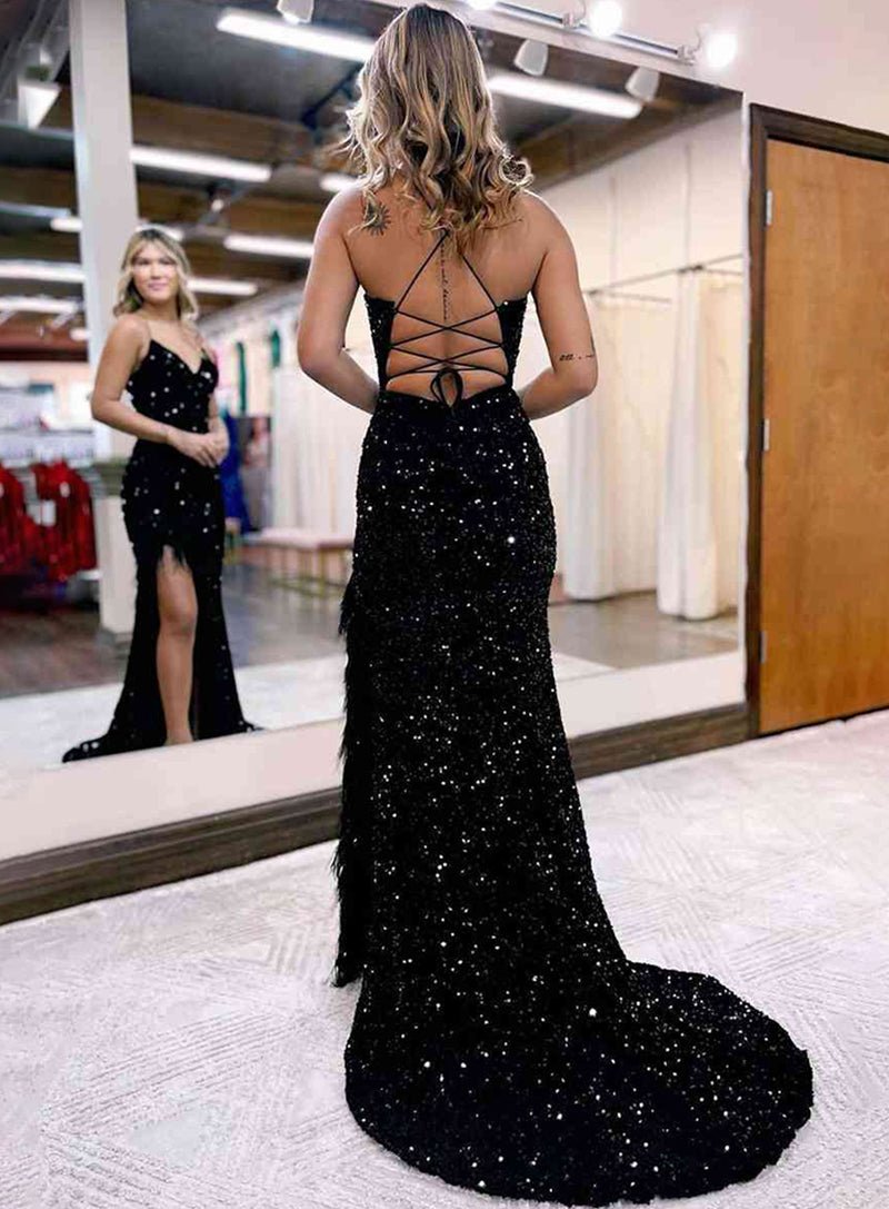 Kadrina |Mermaid V Neck Sequins Long Prom Dress with Slit