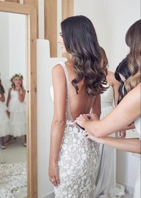 Straps Mermaid Wedding Dresses Lace Appliqued Bridal Gowns