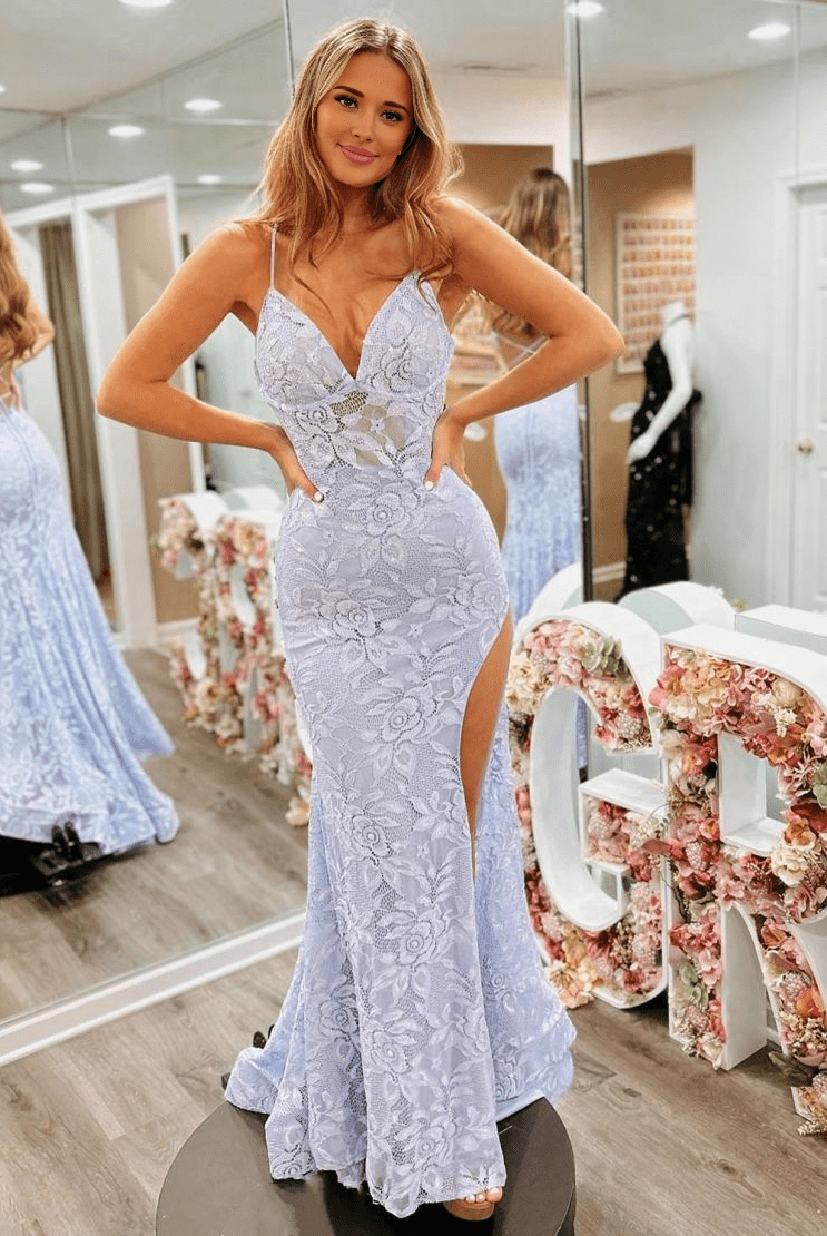 Holly |Mermaid Spaghetti Straps Lace Prom Dress With Slit