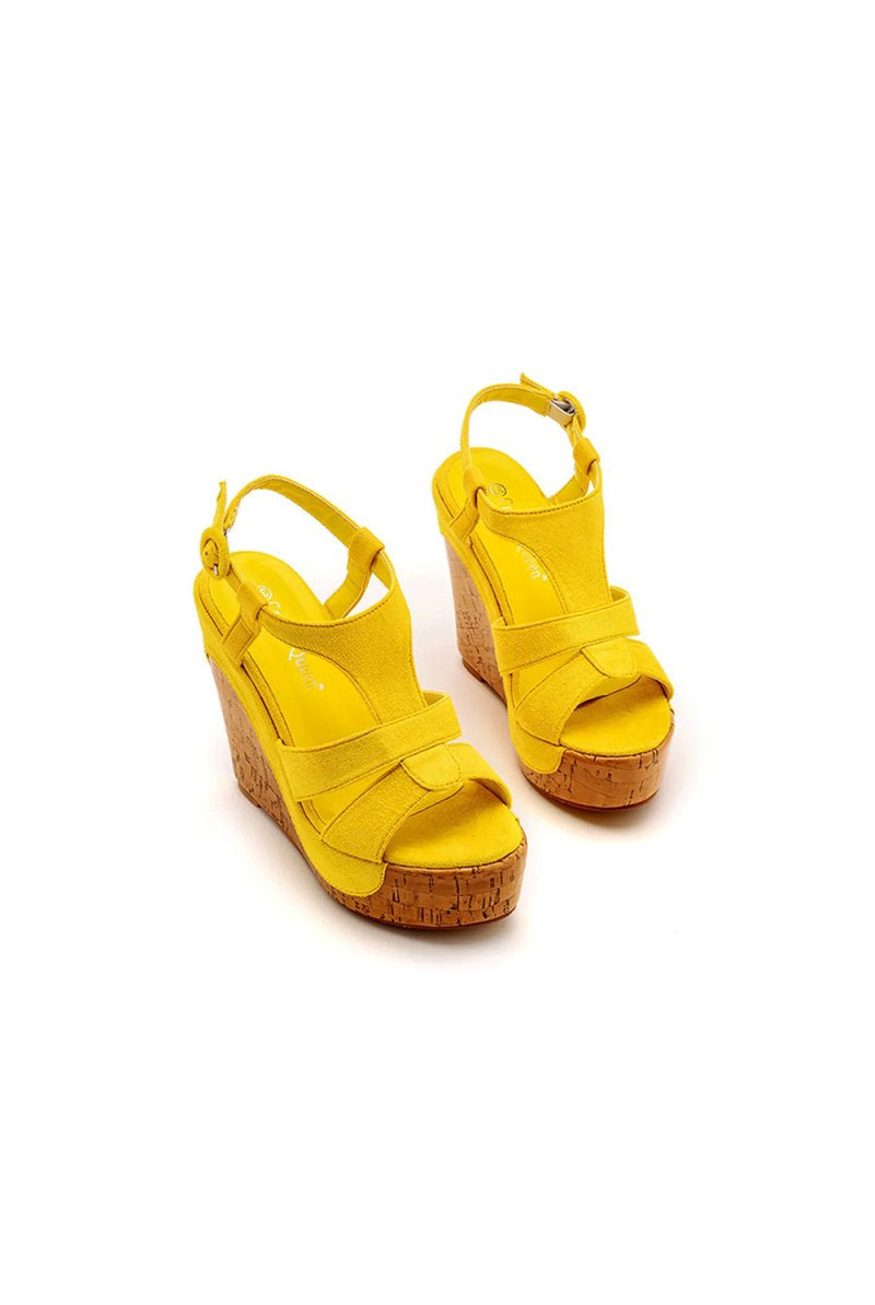 Suede Wood Grain Peep Toe Platform Wedges Sandals - KissProm