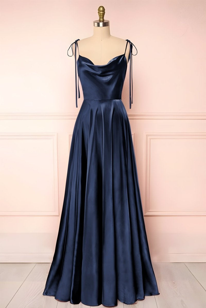 Sweet A-line Cowl Neck Silk Long Prom Dress