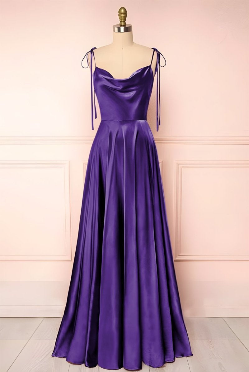 Sweet A-line Cowl Neck Silk Long Prom Dress