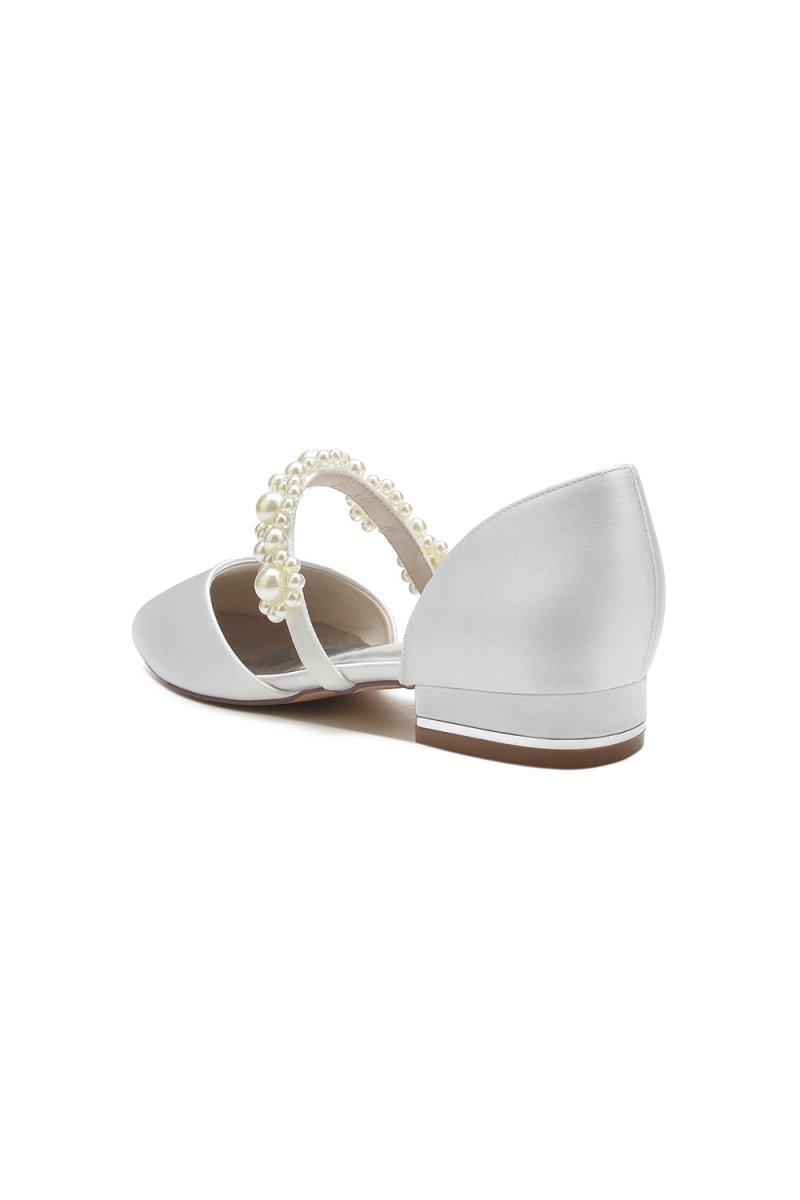Sweet Round Toe Retro Pearl Strap Low Heels - KissProm