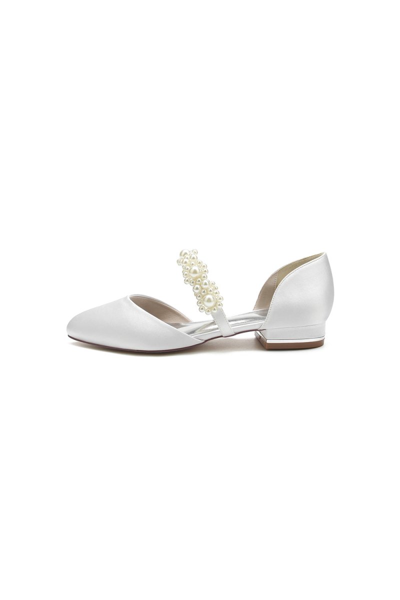 Sweet Round Toe Retro Pearl Strap Low Heels - KissProm