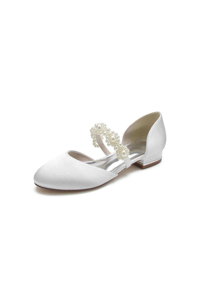 Sweet Round Toe Retro Pearl Strap Low Heels - KissProm