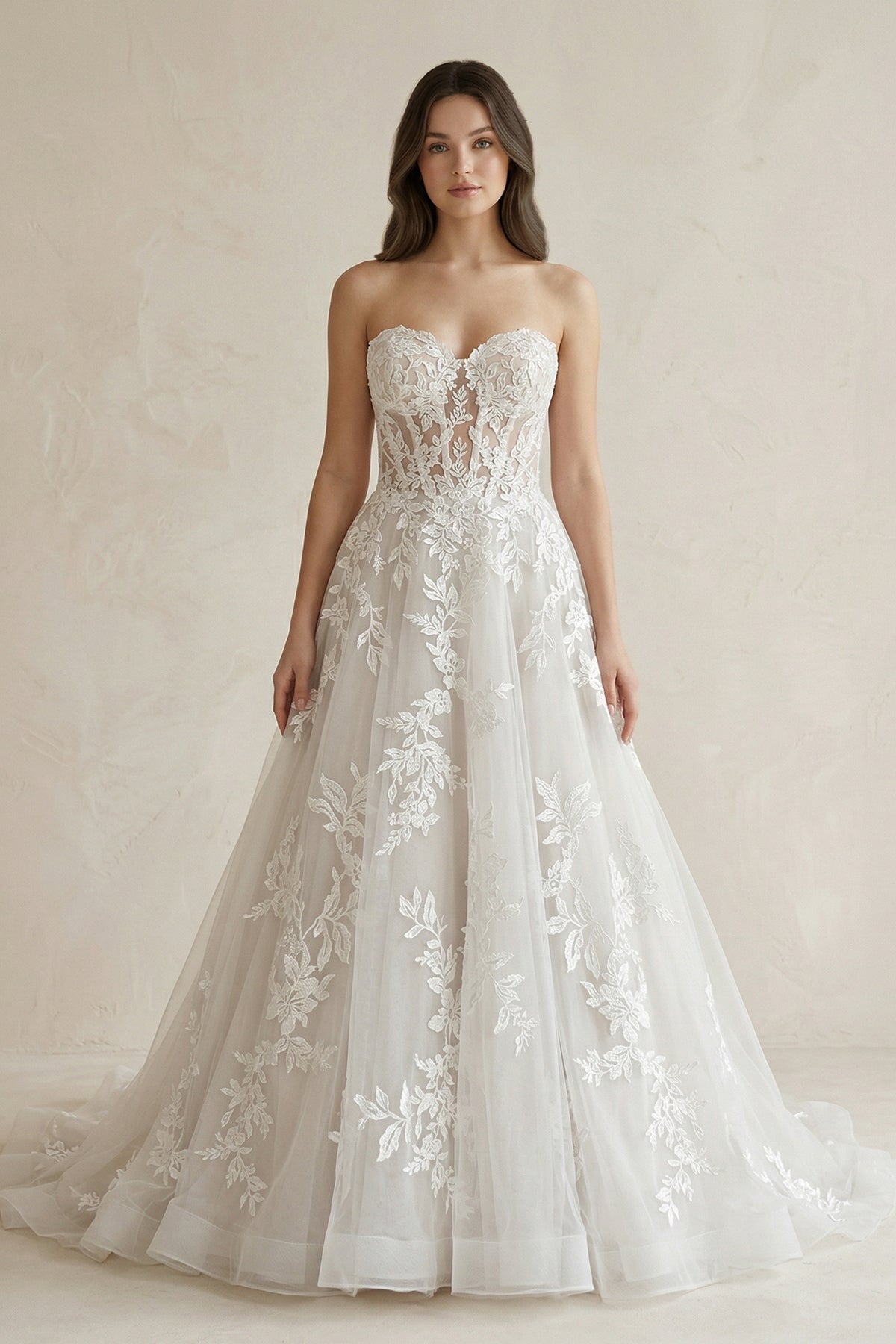 KissProm |Sweetheart A-Line Appliqued Corset Wedding Dress in Ivory KissProm |Sweetheart A-Line Appliqued Corset Wedding Dress in Ivory