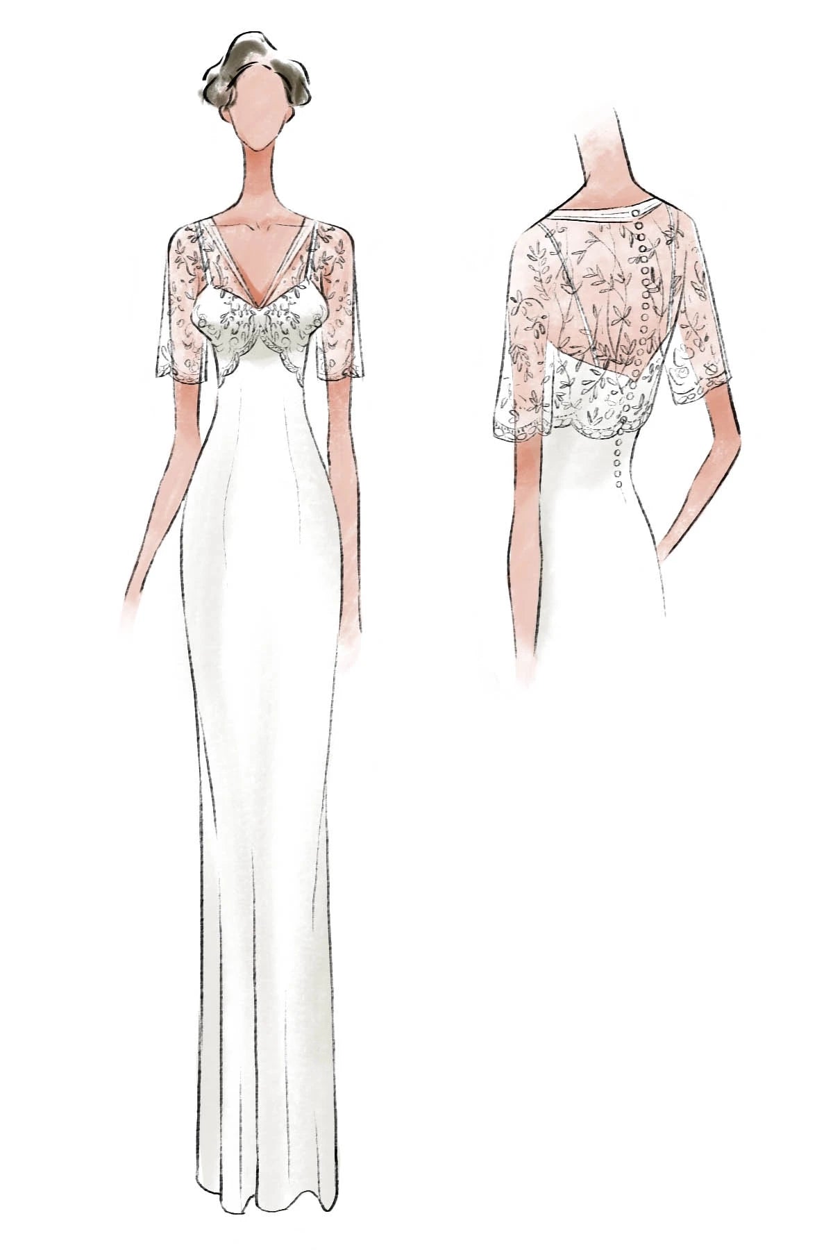 Sweetheart A-line Chiffon Dress With Half-sleeved Illusion Bodice