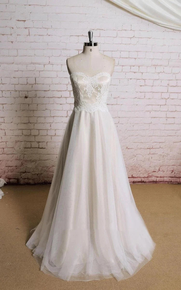 Sweetheart A-Line Tulle Lace Appliques Sleeveless Wedding Dress Sweetheart A-Line Tulle Lace Appliques Sleeveless Wedding Dress