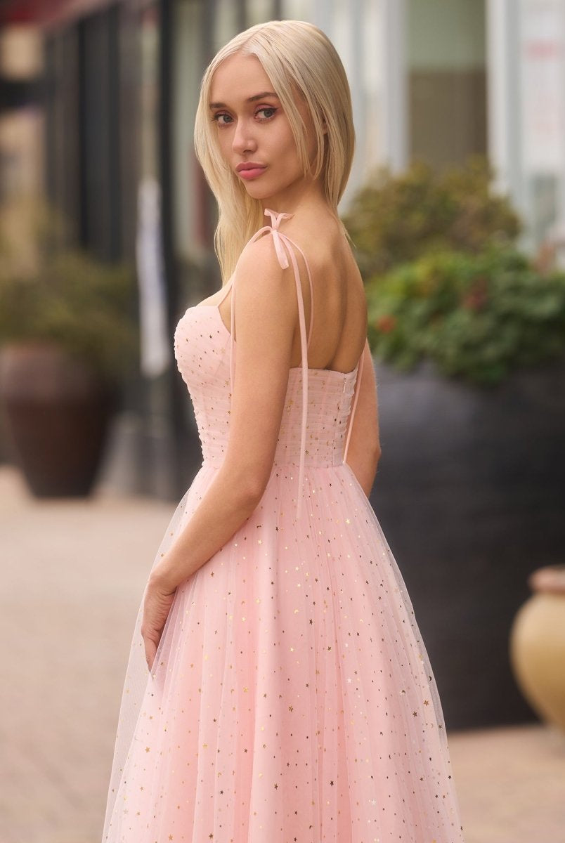 Sweetheart Neckline Starlit Cloar Maxi Length Tulle Prom Dress