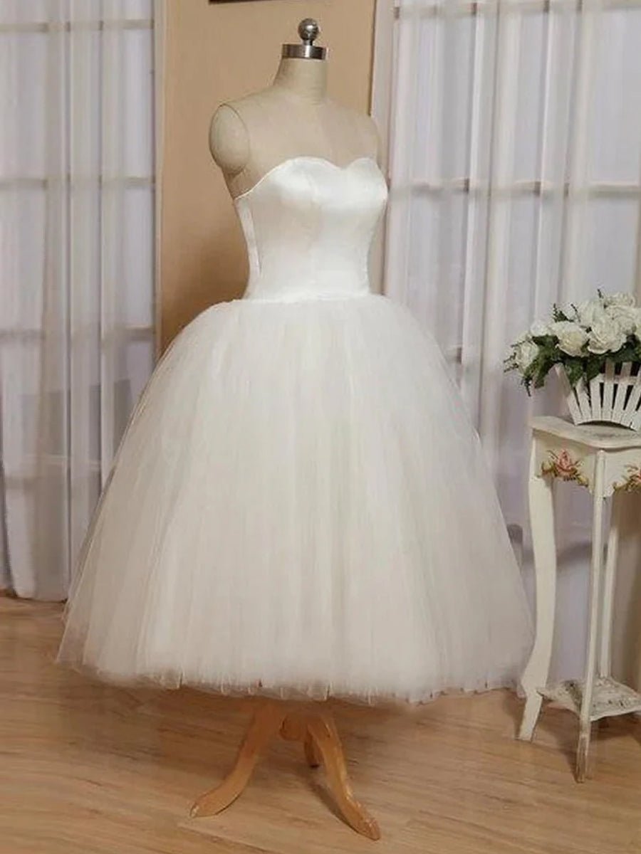 Sweetheart Empire Tea - Length Tulle Wedding Dress With Lace - Up Back - KissProm