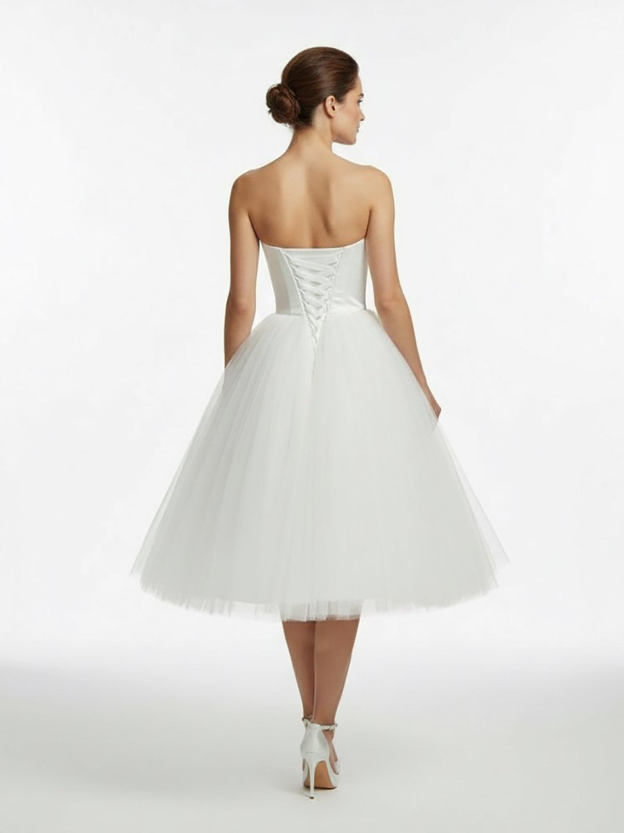 Sweetheart Empire Tea - Length Tulle Wedding Dress With Lace - Up Back - KissProm