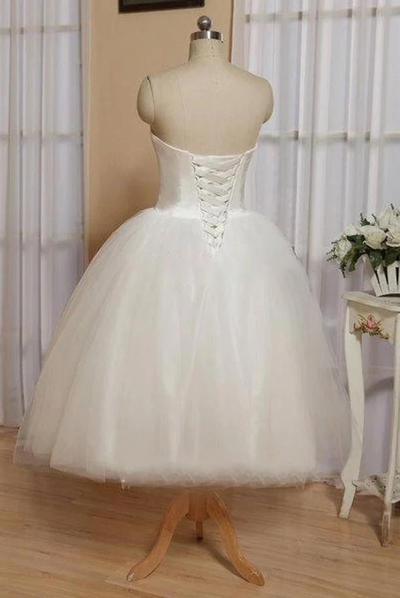 Sweetheart Empire Tea - Length Tulle Wedding Dress With Lace - Up Back - KissProm