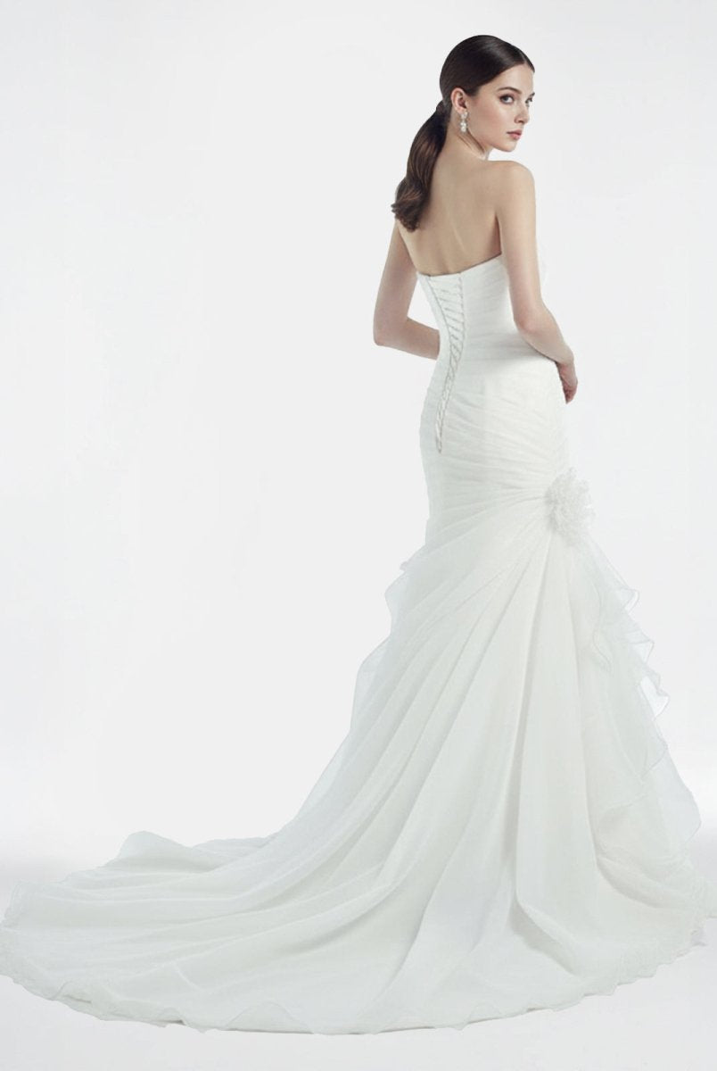 Sweetheart Mermaid Organza Wedding Dress With Ruching and Ruffles - KissProm