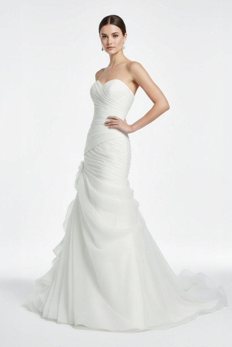 Sweetheart Mermaid Organza Wedding Dress With Ruching and Ruffles - KissProm