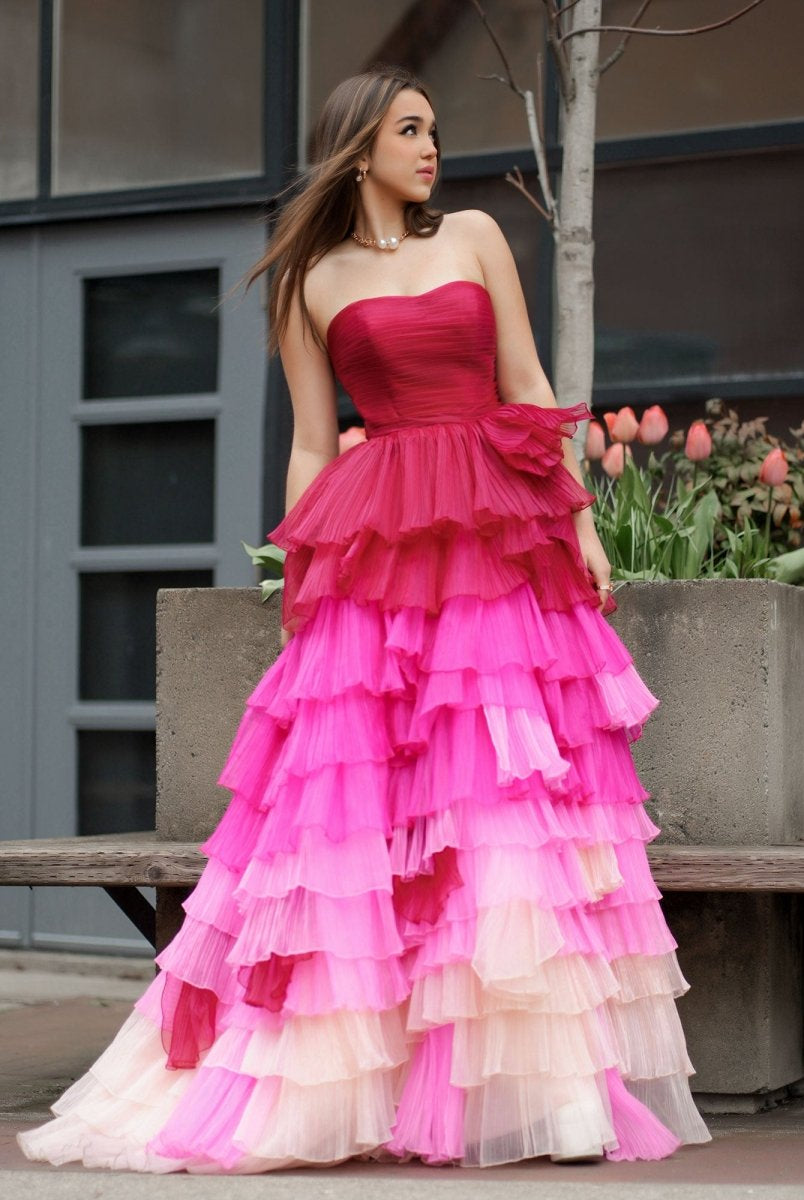 Xiomara | Sweetheart Pleated Bodice Long Prom Dress with Ruffles - KissProm