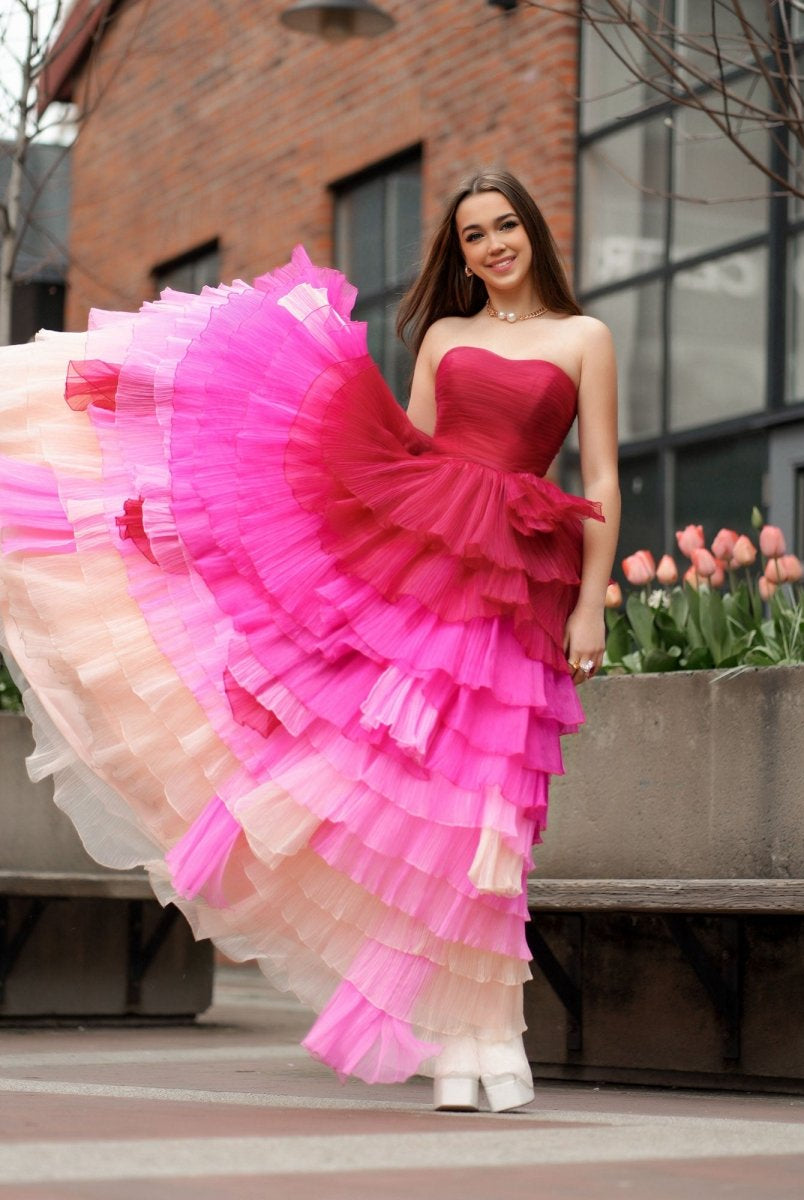 Xiomara | Sweetheart Pleated Bodice Long Prom Dress with Ruffles - KissProm