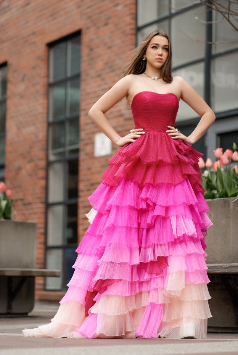 Xiomara | Sweetheart Pleated Bodice Long Prom Dress with Ruffles - KissProm