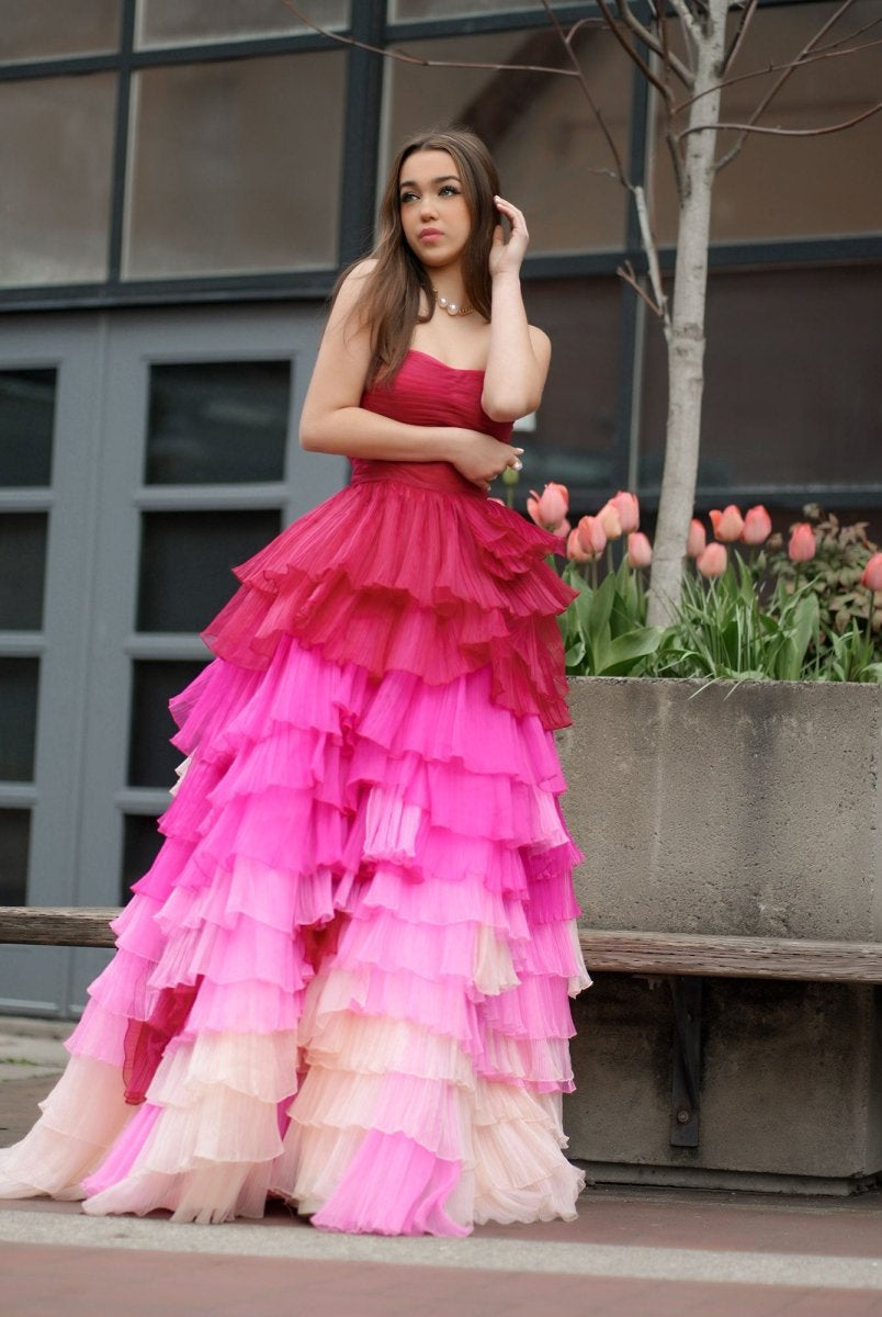 Xiomara | Sweetheart Pleated Bodice Long Prom Dress with Ruffles - KissProm