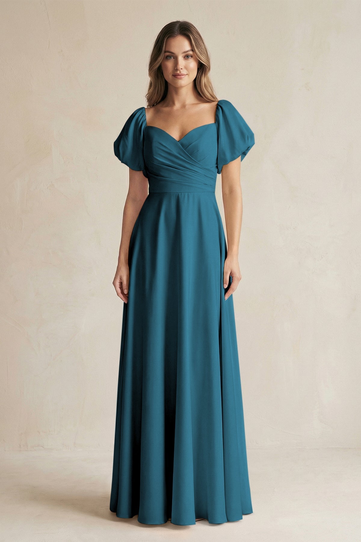 plus size teal bridesmaid dresses KissProm Sweetheart Puff Sleeve A-Line Chiffon Dress in Dark Teal, Dark / 16 1020-bogo50 Quinceanera Dresses – Tagged Your How to Lose Size:44