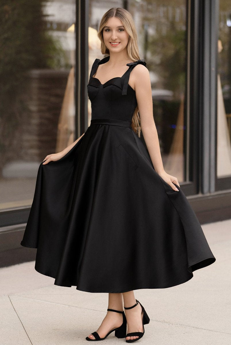 Charlotte |A line Sweetheart Satin Tea Length Homecoming Dress