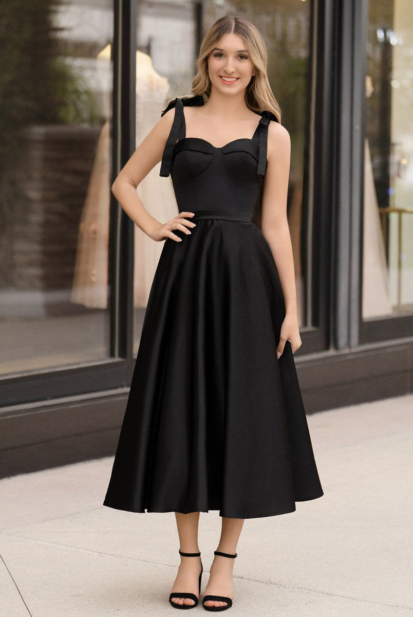 Charlotte |A line Sweetheart Satin Tea Length Homecoming Dress