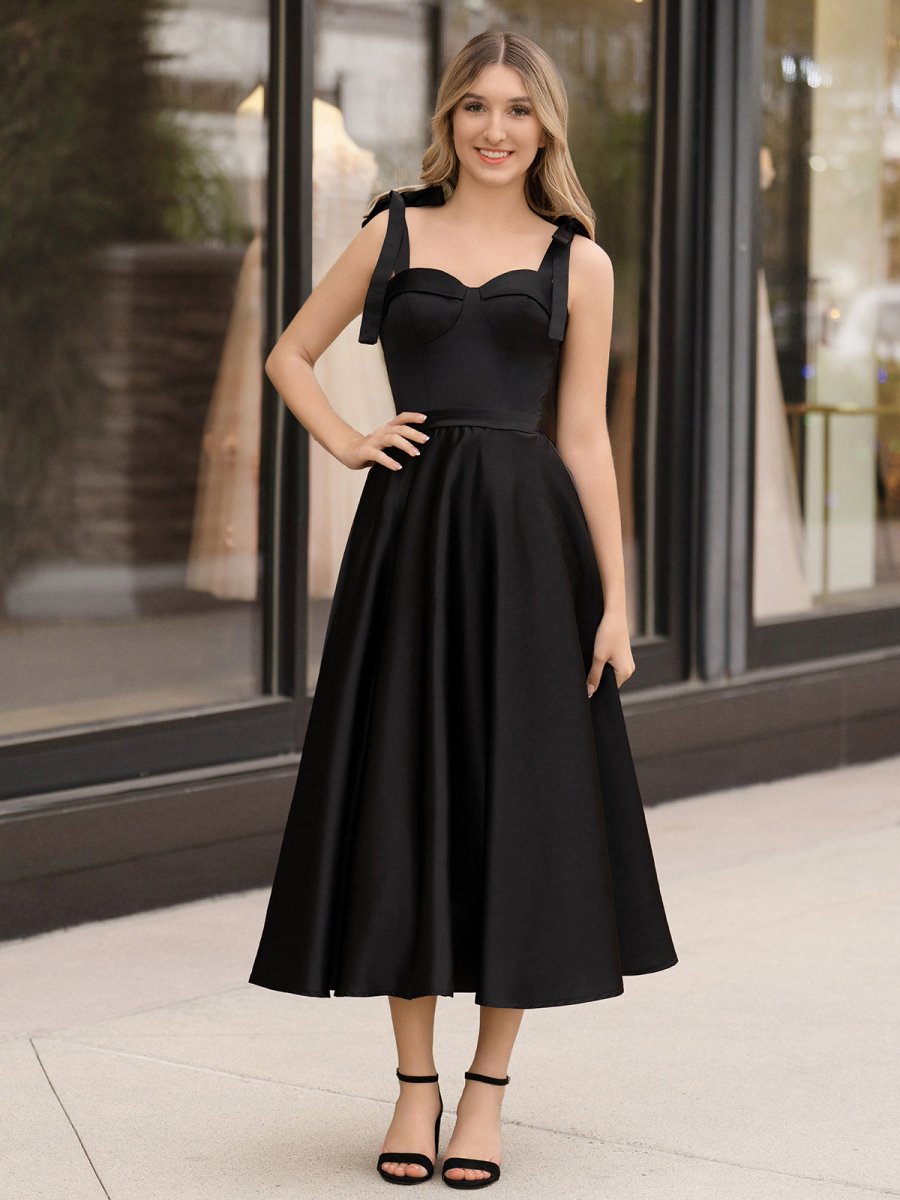 Charlotte |A line Sweetheart Satin Tea Length Homecoming Dress