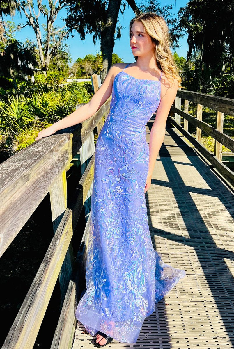 Sylvia | Mermaid Spagehtti Straps Lilac Lace Sequin Long Prom Dresses - KissProm