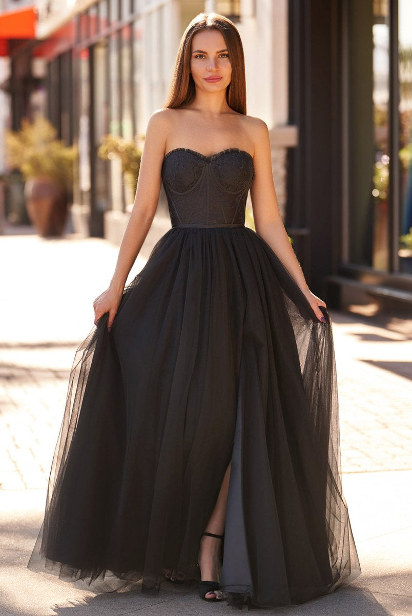 Talia |A Line Sweetheart Corset Tulle Prom Dress with Slit