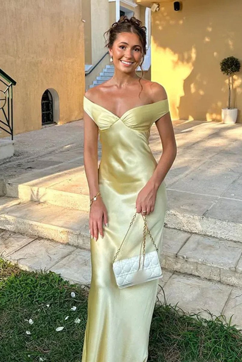 Talulla | Aqua Off The Shoulder Sheath Satin Long Prom Dress