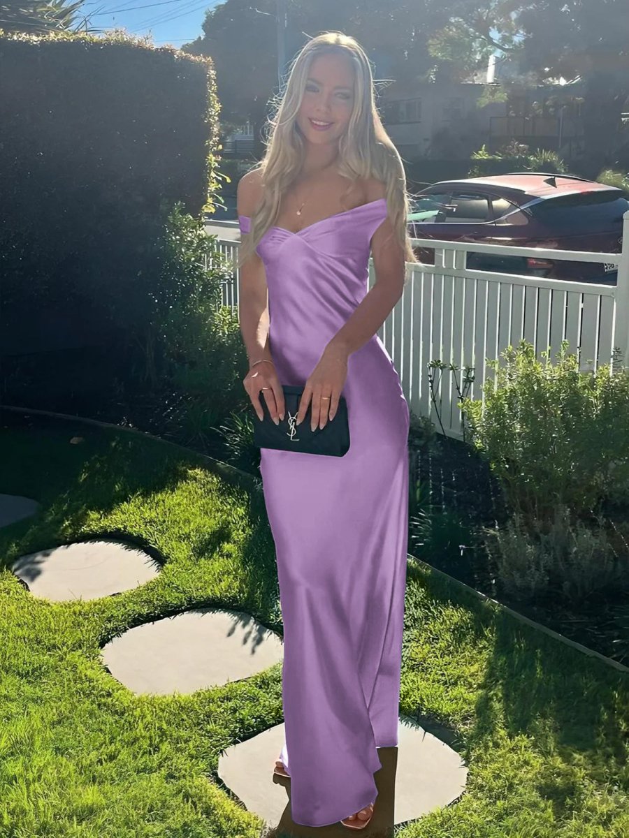 KissProm-Talulla Lilac Off The Shoulder Sheath Satin Long Prom Dress