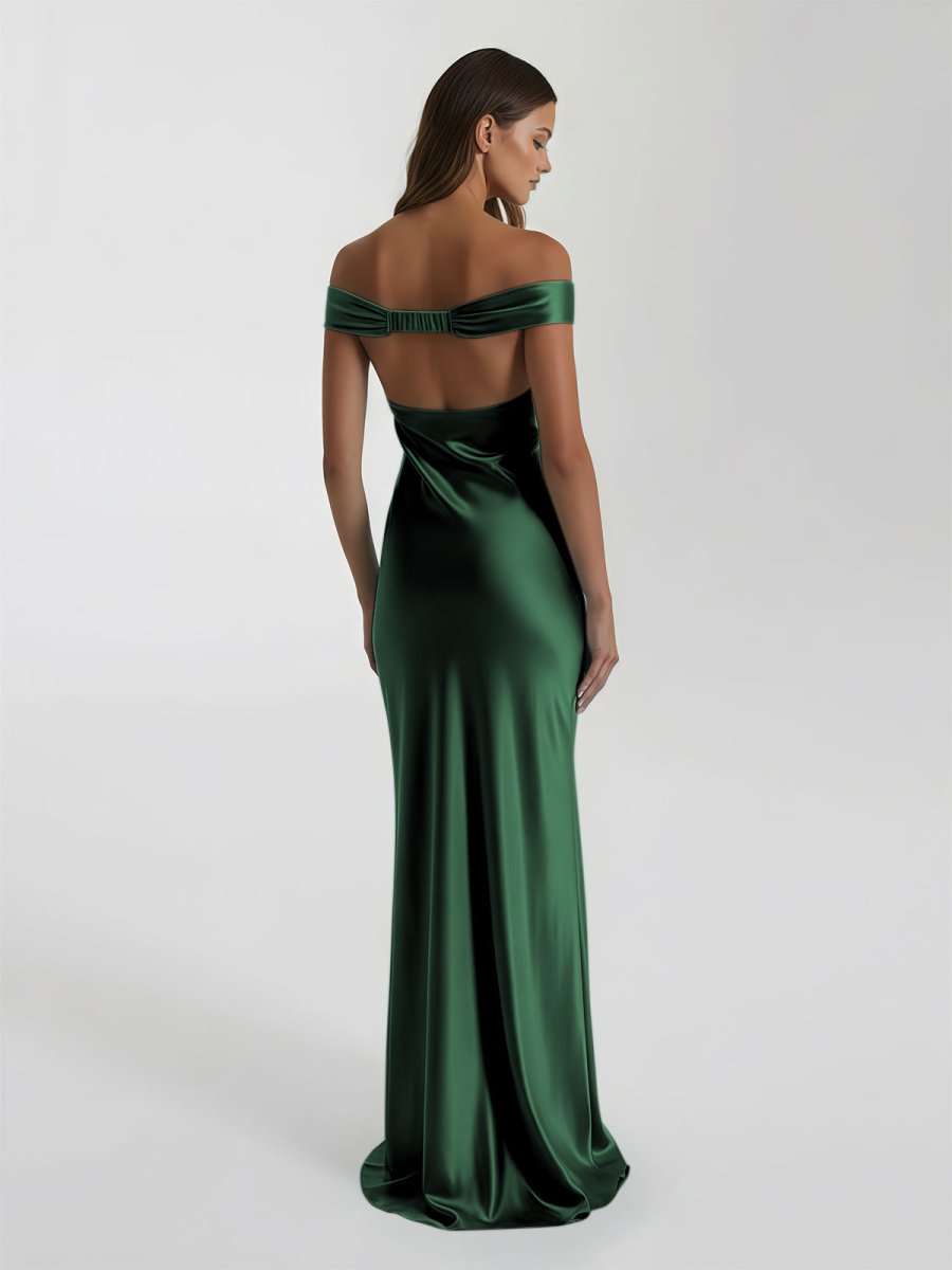 Talulla | Aqua Off The Shoulder Sheath Satin Long Prom Dress - KissProm