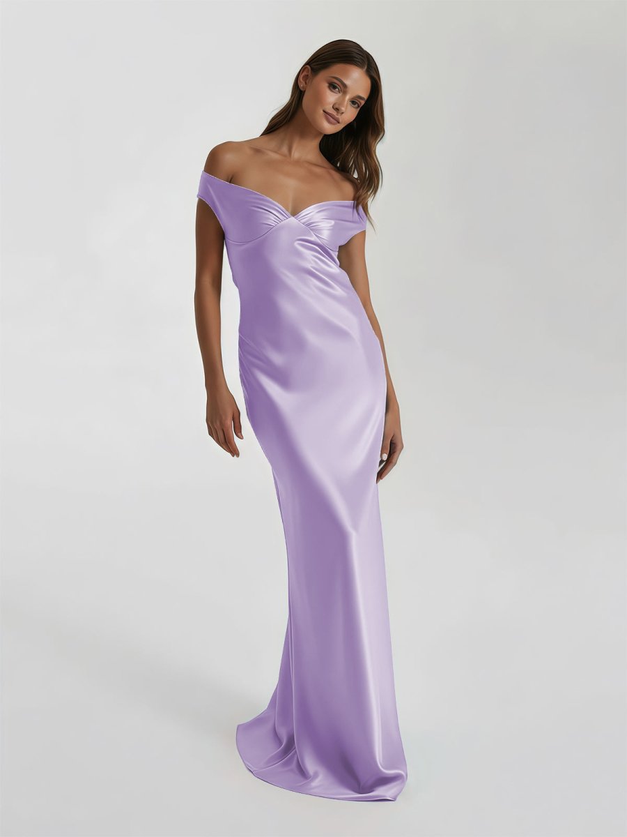 Talulla | Aqua Off The Shoulder Sheath Satin Long Prom Dress - KissProm