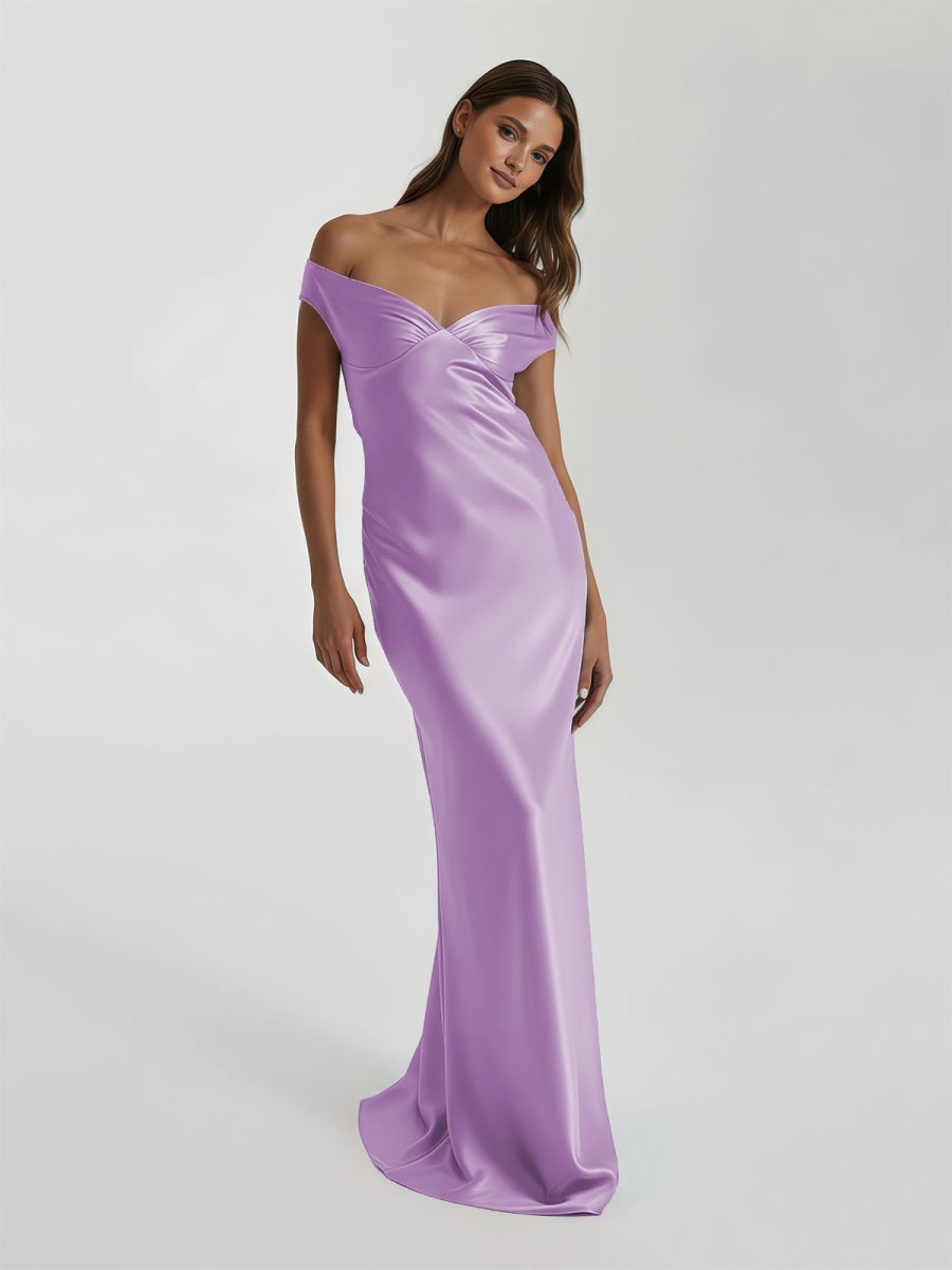 Talulla | Aqua Off The Shoulder Sheath Satin Long Prom Dress - KissProm