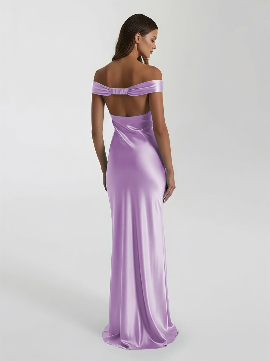 Talulla | Aqua Off The Shoulder Sheath Satin Long Prom Dress - KissProm