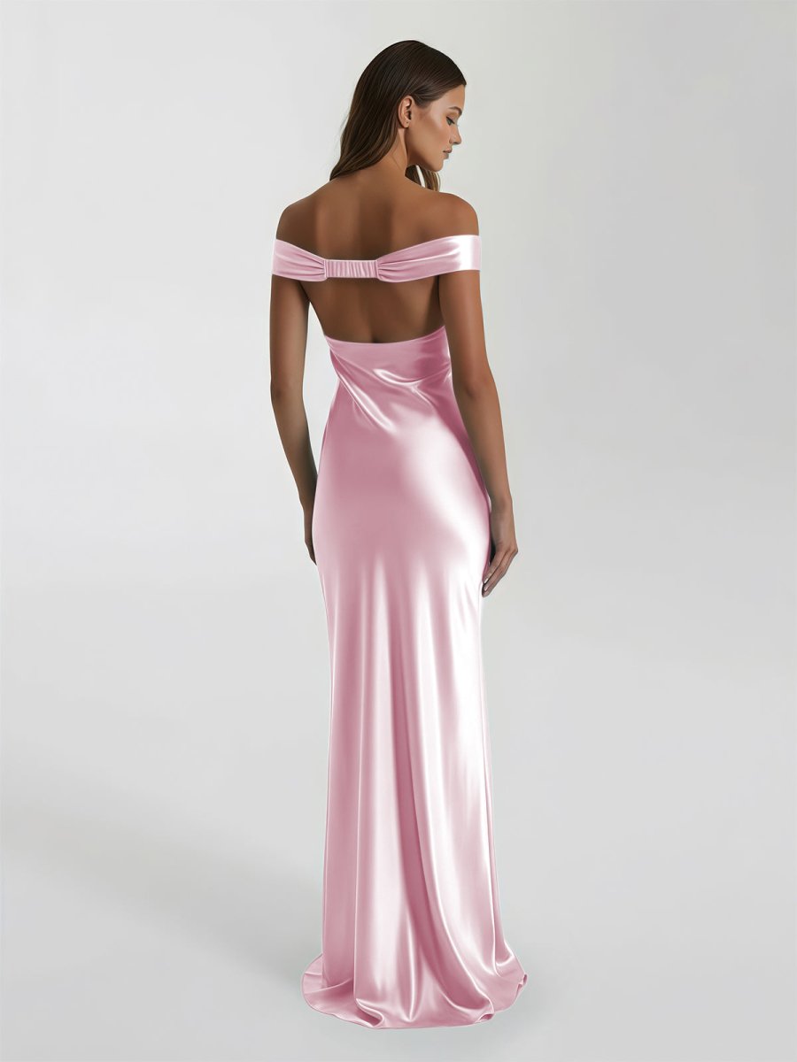 Talulla | Aqua Off The Shoulder Sheath Satin Long Prom Dress - KissProm