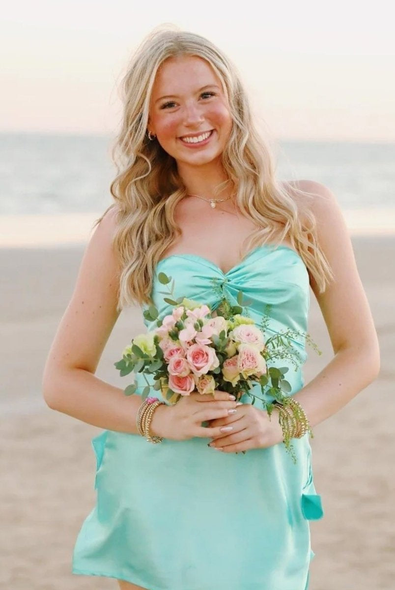 Talyra | Aqua - Strapless A Line Short Homecoming Dress With Keyhole