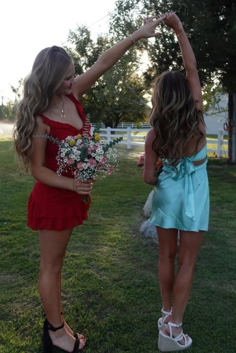 Talyra | Aqua - Strapless A Line Short Homecoming Dress With Keyhole