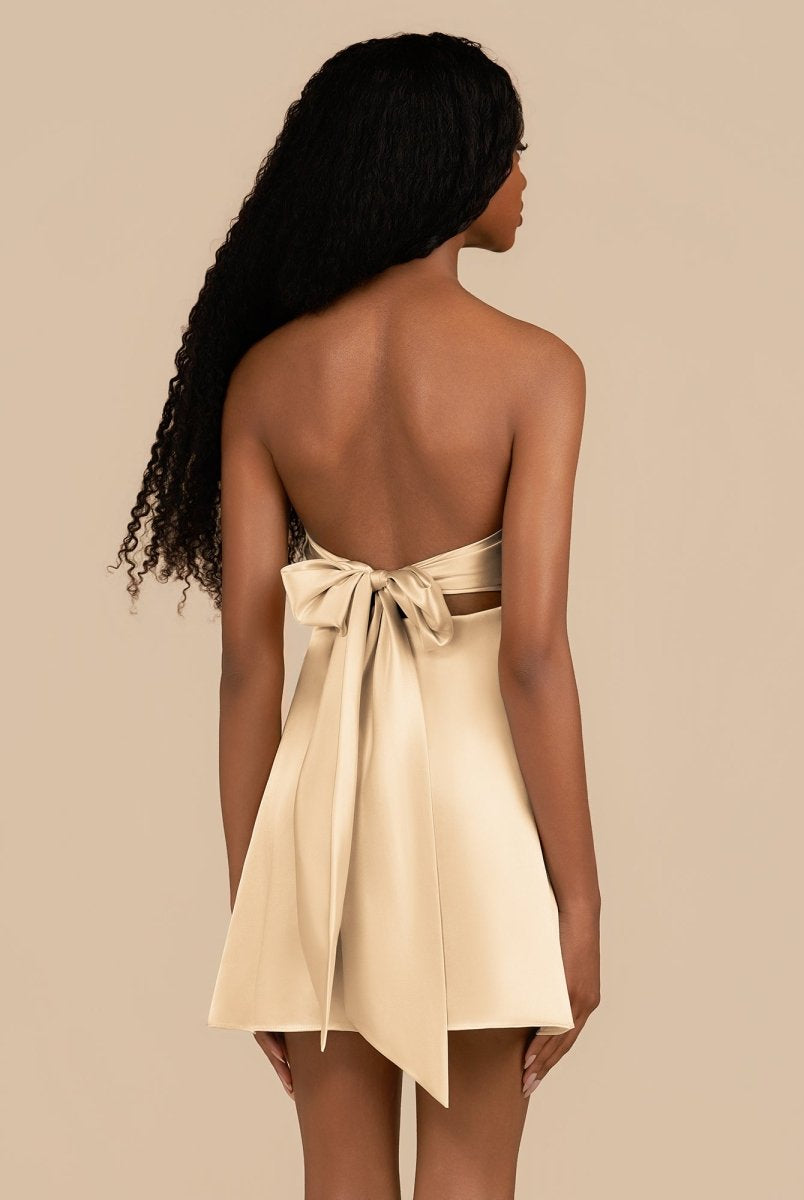 Talyra | Champagne - Strapless A Line Short Homecoming Dress With Keyhole - KissProm