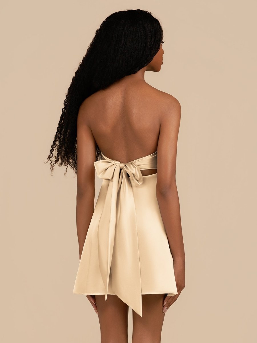 Talyra | Champagne - Strapless A Line Short Homecoming Dress With Keyhole - KissProm