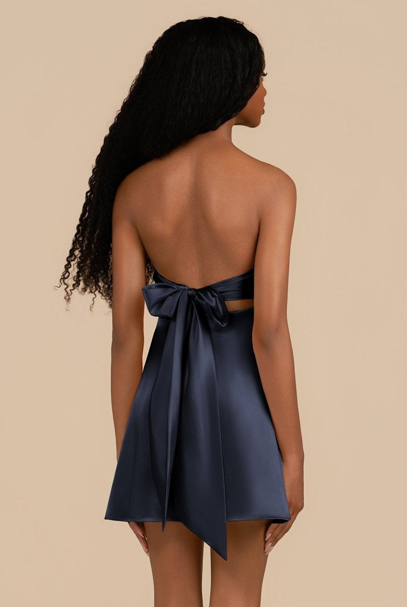 Talyra | Navy Blue - Strapless A Line Short Homecoming Dress With Keyhole