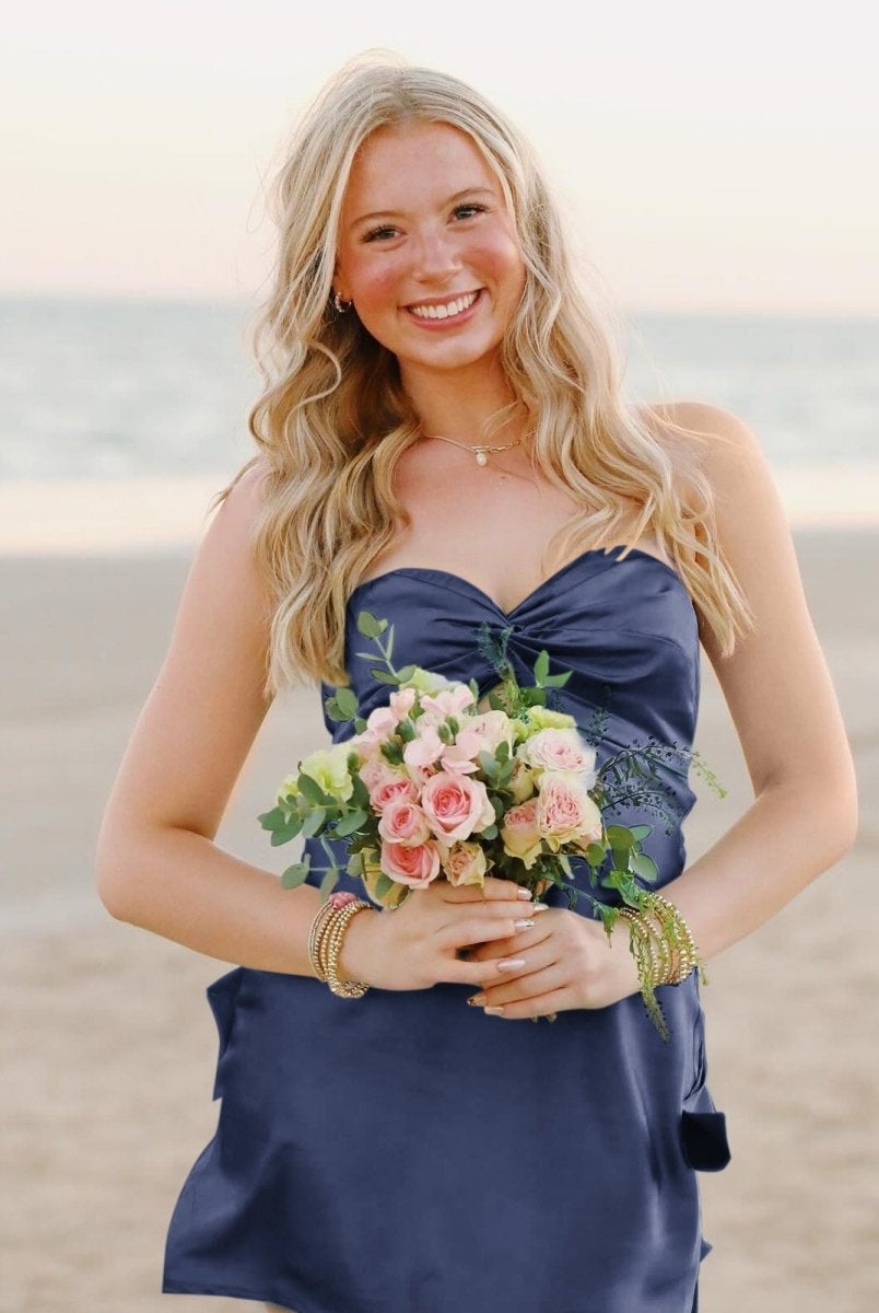 Talyra | Navy Blue - Strapless A Line Short Homecoming Dress With Keyhole
