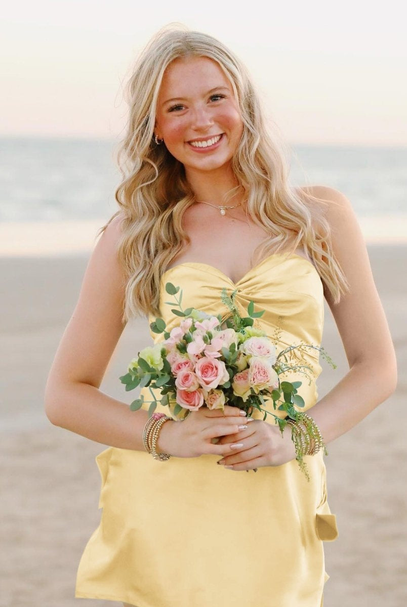 Talyra | Yellow - Strapless A Line Short Homecoming Dress With Keyhole
